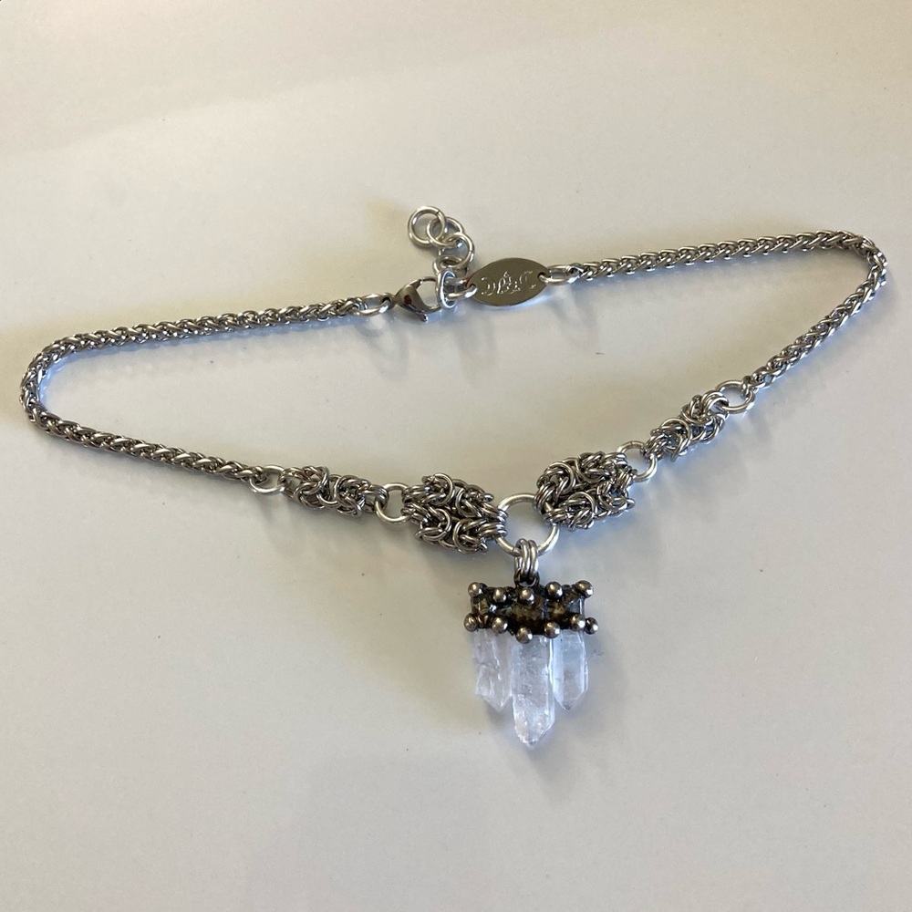 Handmade Genuine raw crystal quartz maille stainless steel boho goth necklace - Picture 3 of 13